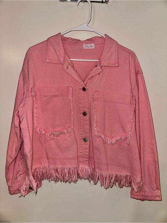 Pink Lily Jackets & Blazers - Pink Frayed-Hem Denim Jacket